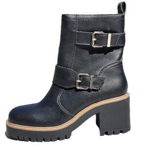 NWOT Blondo Waterproof Reno Black Leather moto Combat Boots Biker Zipper 8